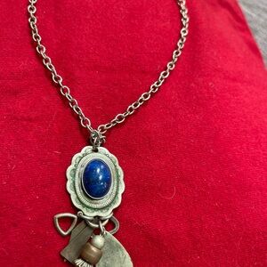 Silver Chain Necklace with Blue Pendant